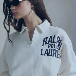 Ralph Lauren Women's Logo Fleece Quarter Zip Sweatshirt in White.